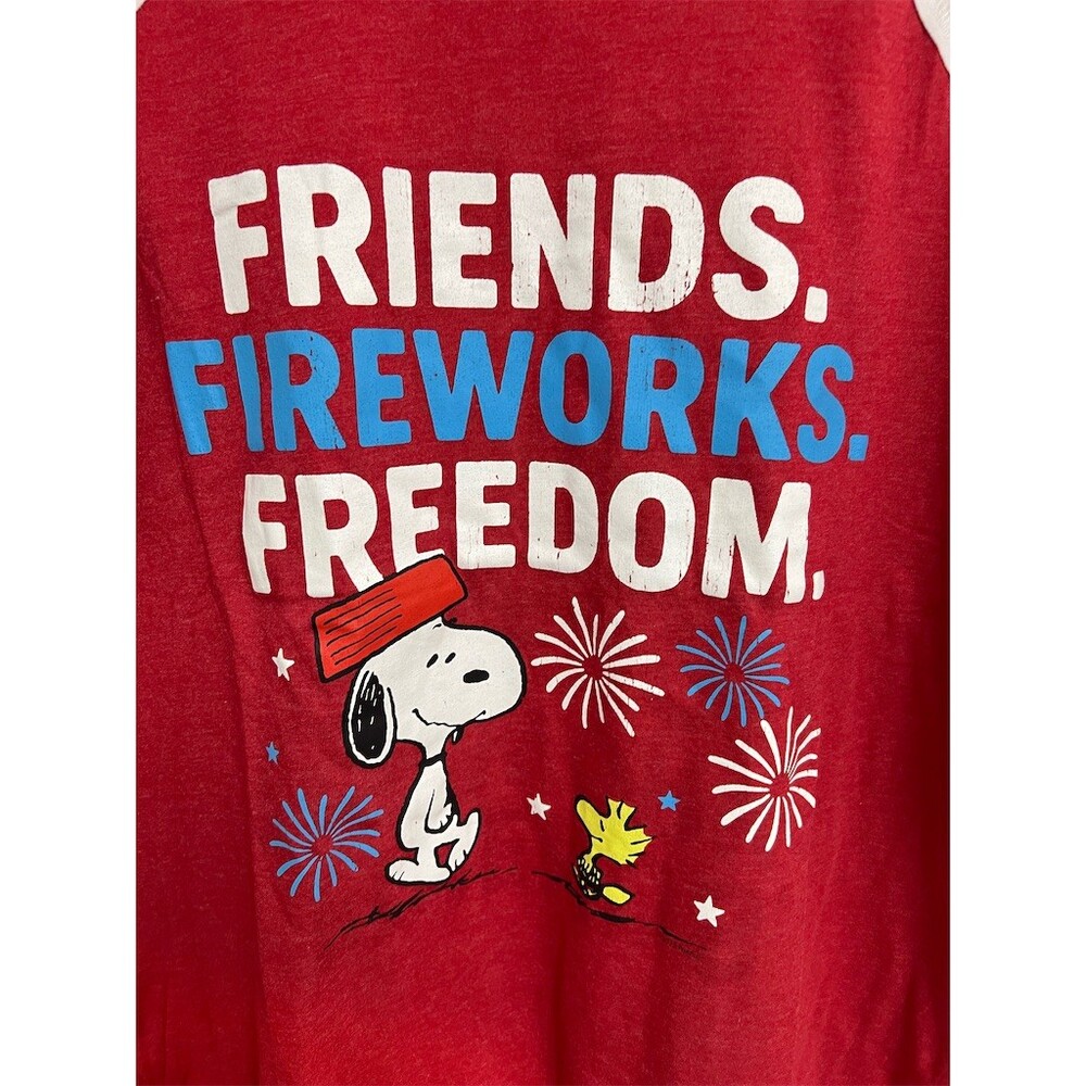 Peanuts Snoopy Woodstock T-Shirt Womens L Red White Navy Patriotic Graphic - Picture 3 of 5